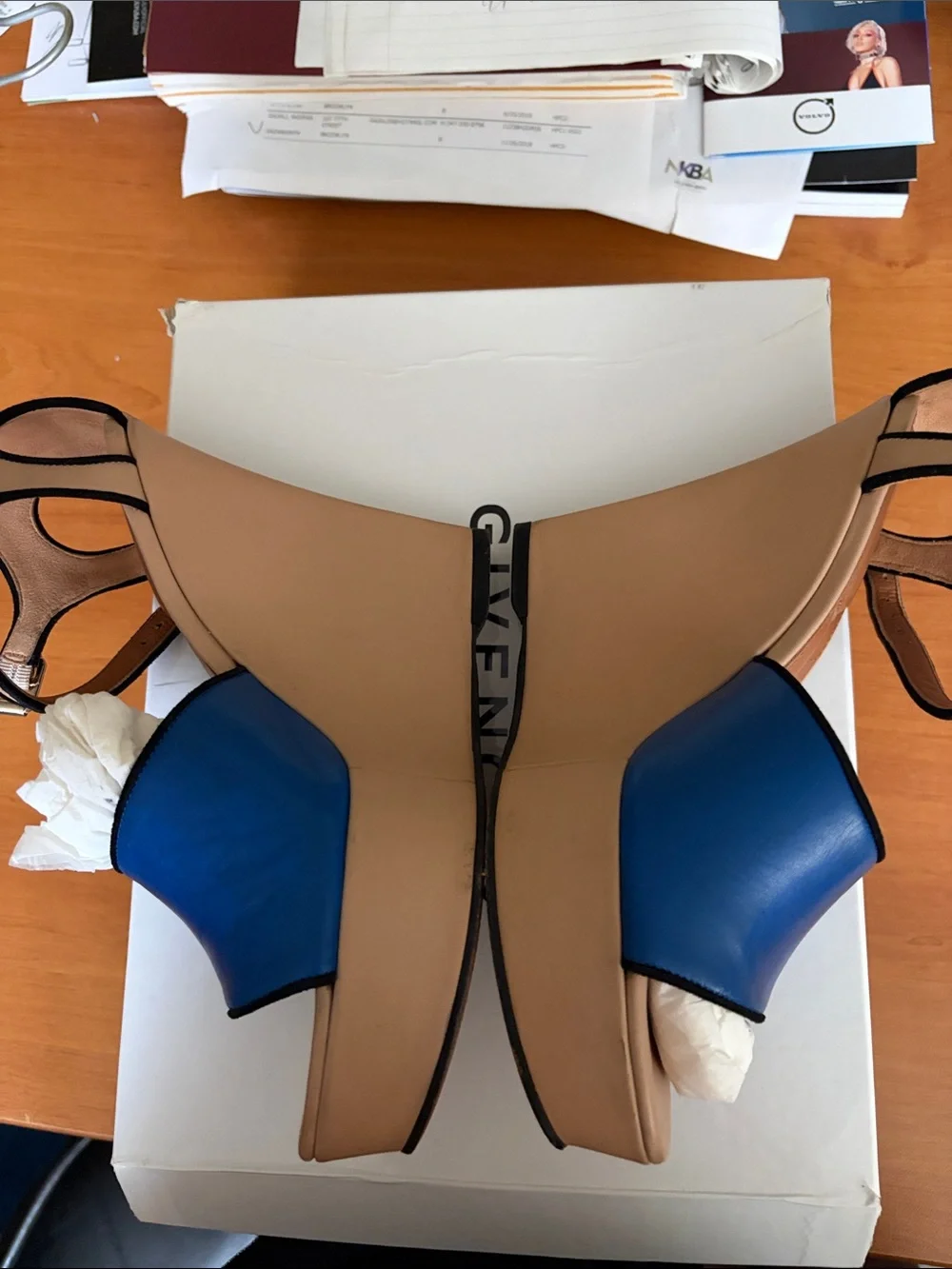 Givenchy Blue and Beige Leather Platform Sandals SIZE 36 MADE IN ITALY